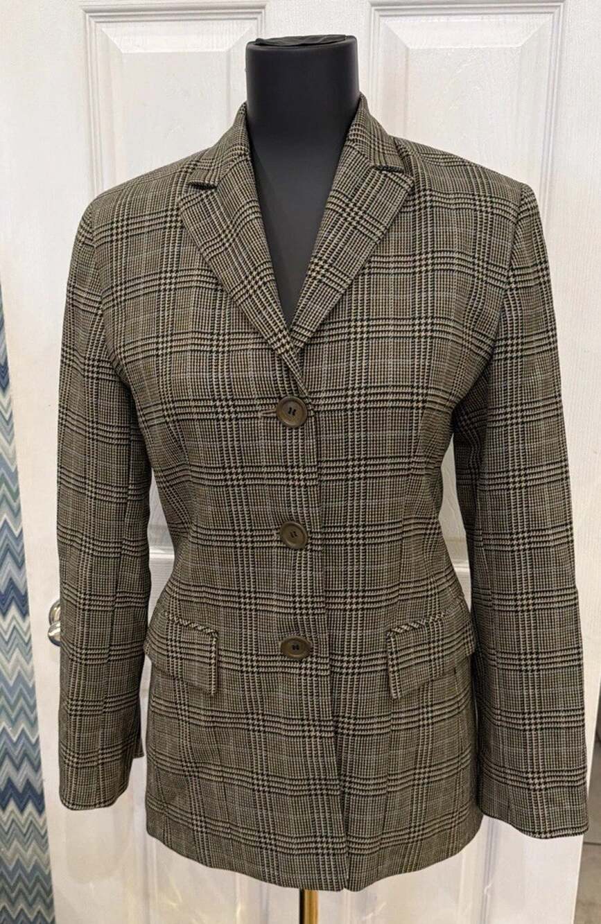 Vintage Ann Taylor Glen Plaid Blazer Herringbone Wool Menswear Tailored 2